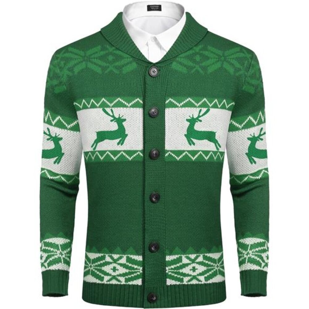 New Men's Christmas Cardigans Ugly Xmas Sweaters Reindeer Snowflake Shawl